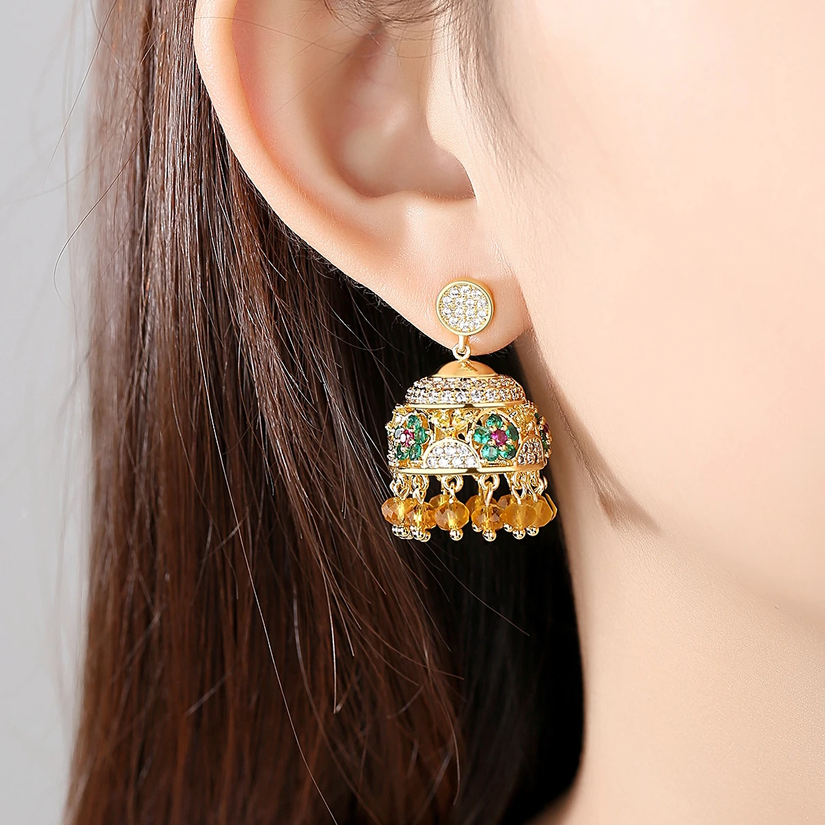 
LUOTEEMI Zirconia Tassel New Designs Gold Jhumka Earring New Design Gold Jhumka Earrings 