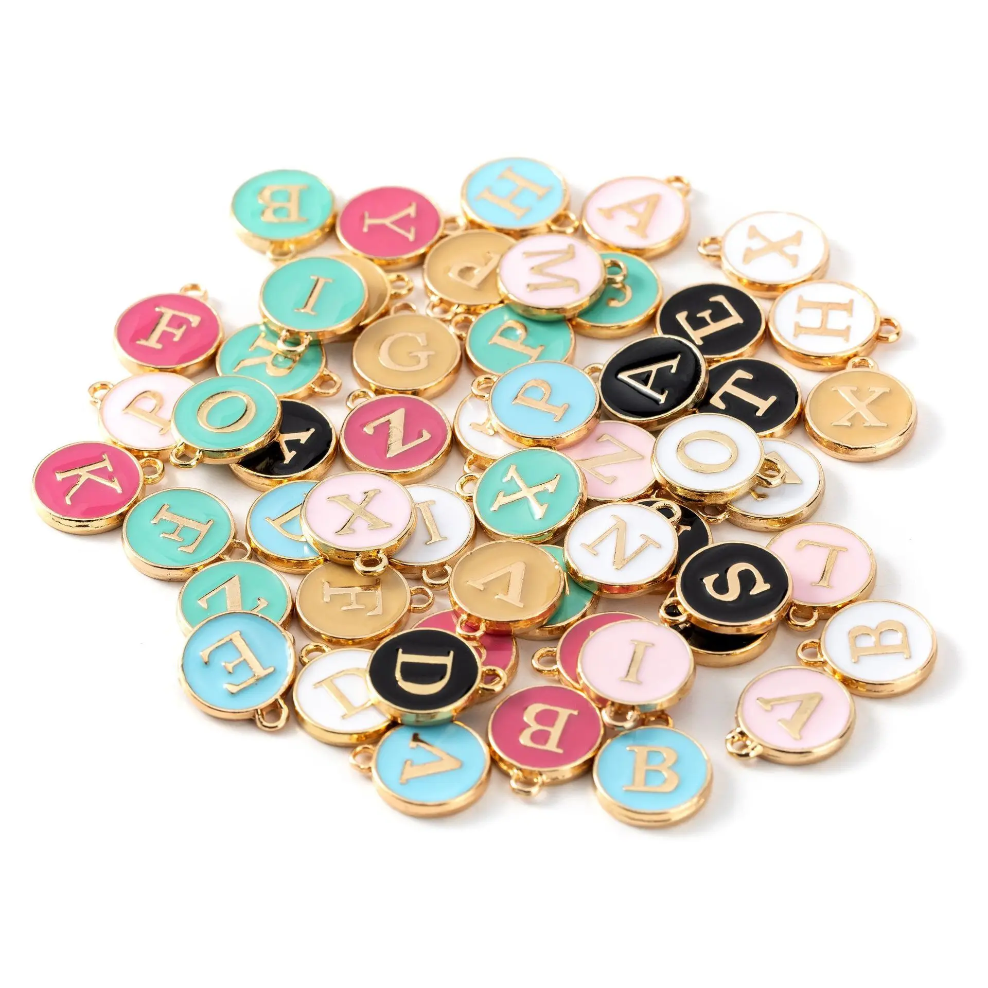 Wholesale Gold Plated Double Sided Colored Enamel Initial Letter Charms for Jewelry Making