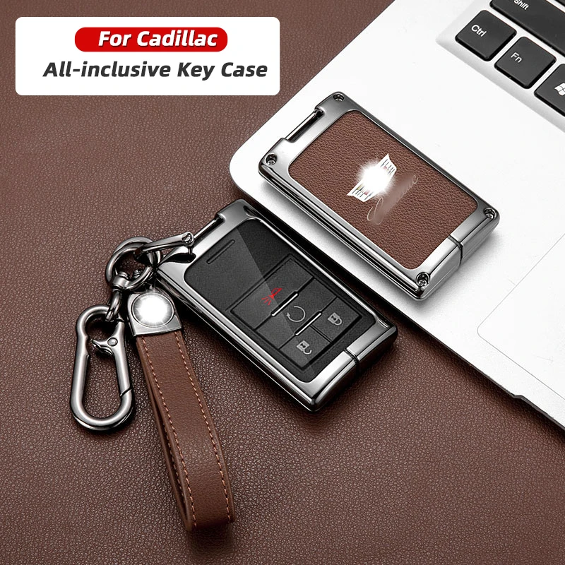 hot selling suitable for Cadillac key cover CTS ESCALADE XTS SLS SRX from 2009 to 2014 automobile key fob case leather metal bag