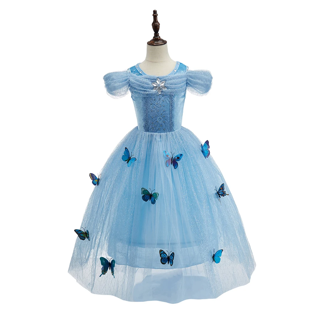 2021 Children Off Shoulder Summer Movie Clothes Christmas Wedding Gown Girls Princess Cosplay Costume With Butterfly
