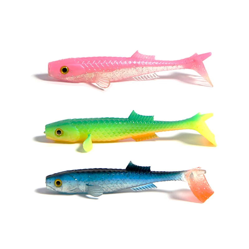 Fishing Lure 75mm 4.5g T Tail Worm Soft Bait Jigging Wobblers Tackle Bass Pike Artificial Silicone Swimbait