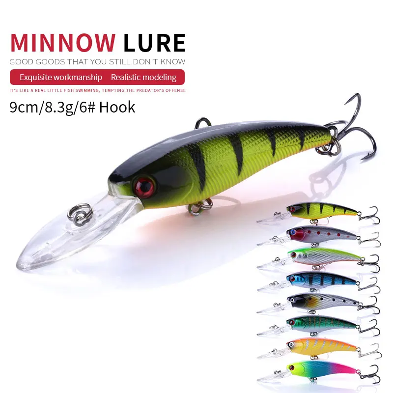 Wholesale 9cm 8.3g Artificial Hard Plastic Bait Sinking Minnow Fishing Lures with Long Tongue Board