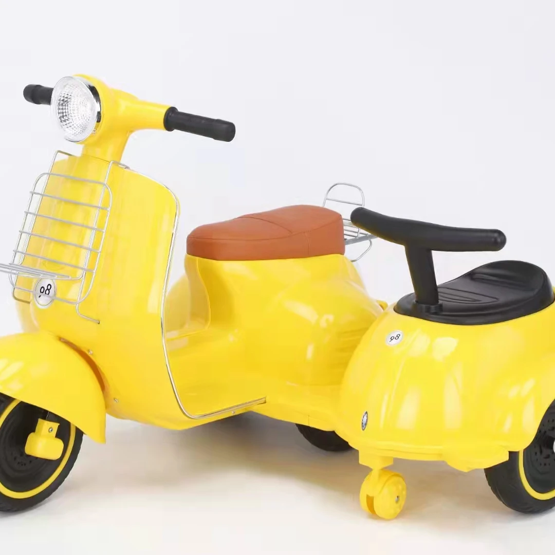 2022 OEM Electric Child Toy Bike Battery Rechargeable Leather Ride On Car 2 seat Baby Motorcycle with side mount