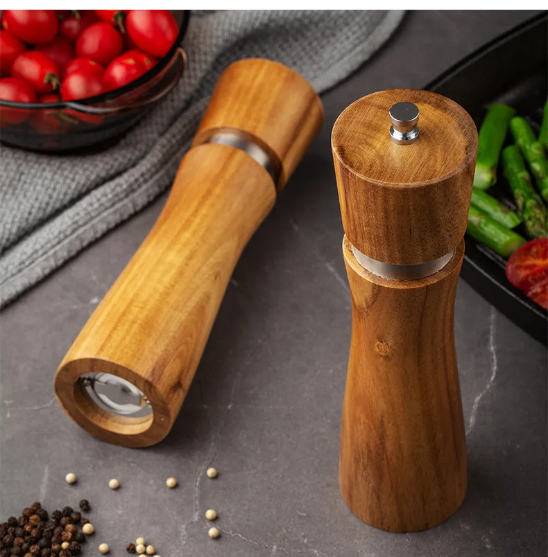 8 inch Pepper Grinder Kit Manual Wooden Rotor with Adjustable Coarseness Wood Pepper Mill Set