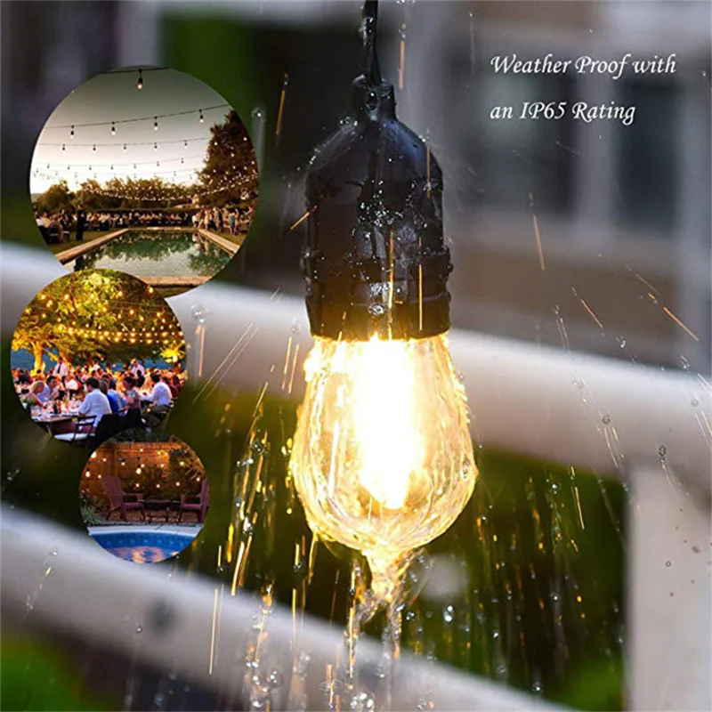 Custom 10M 15M 20M 48ft E26/E27 LED Outdoor Festoon Bulb String Lights IP65 Waterproof Wedding Christmas Garden Party Light