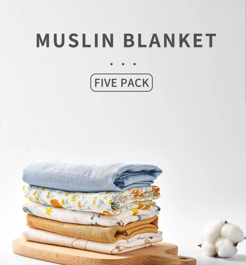 Hot Sale Wholesale Price Muslin Blanket 2 layers Washable High Quality Custom Print Bamboo Cotton Muslin Blanket Soft Washable