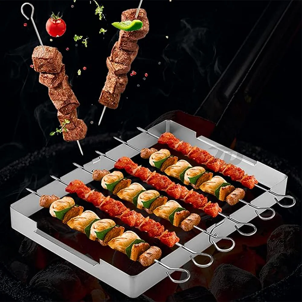 Barbecue Skewers Stainless Steel Foldable Bbq Grill Skewers Shish Kabob Set with Foldable Large Grill Rack
