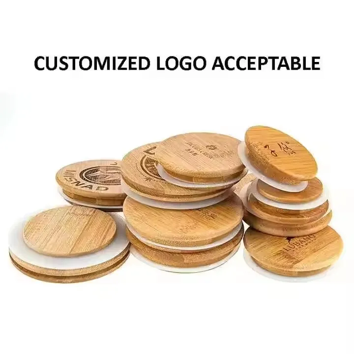 Customized Size glass bottle bamboo cover storage jar with wooden lid