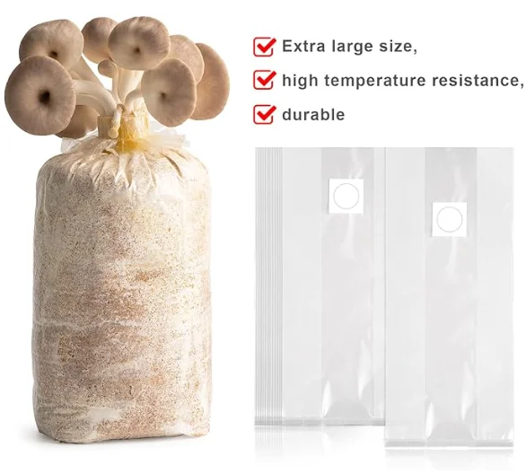 Autoclavable 20*12*50CM 0.2micron filter mushroom grow bags spawn cultivation bags oyster mushroom fruiting bags