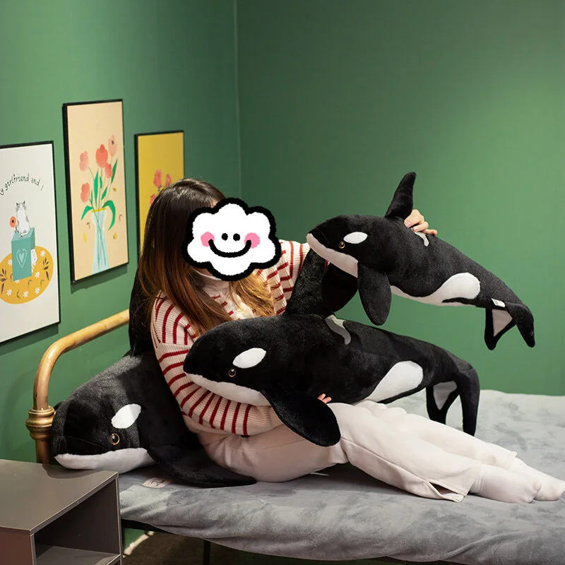 Shark Stuffed Sea Animals Lifelike Orcinus Orca Black Whale Plush Toys Big Fish Cloth Doll Children Birthday Gift