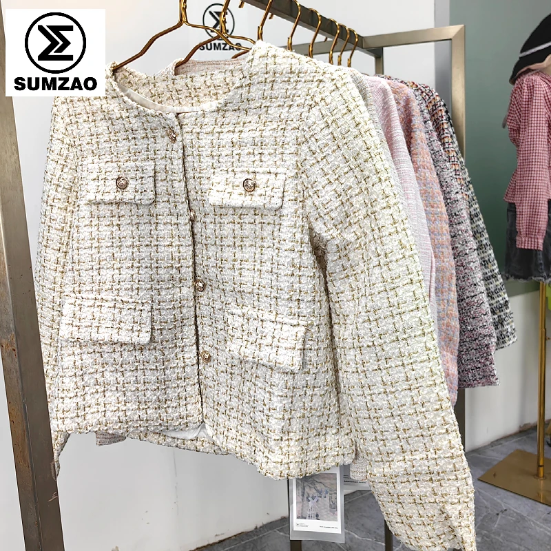 High quality mixed size tweed blazer ladies tweed coat women tweed jacket
