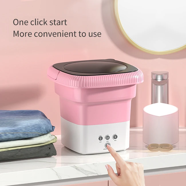 Portable 6L Mini Automatic Small Electric Washer Bluelight Anti-Bacterial Elution Integrated Household Folding Design Plastic