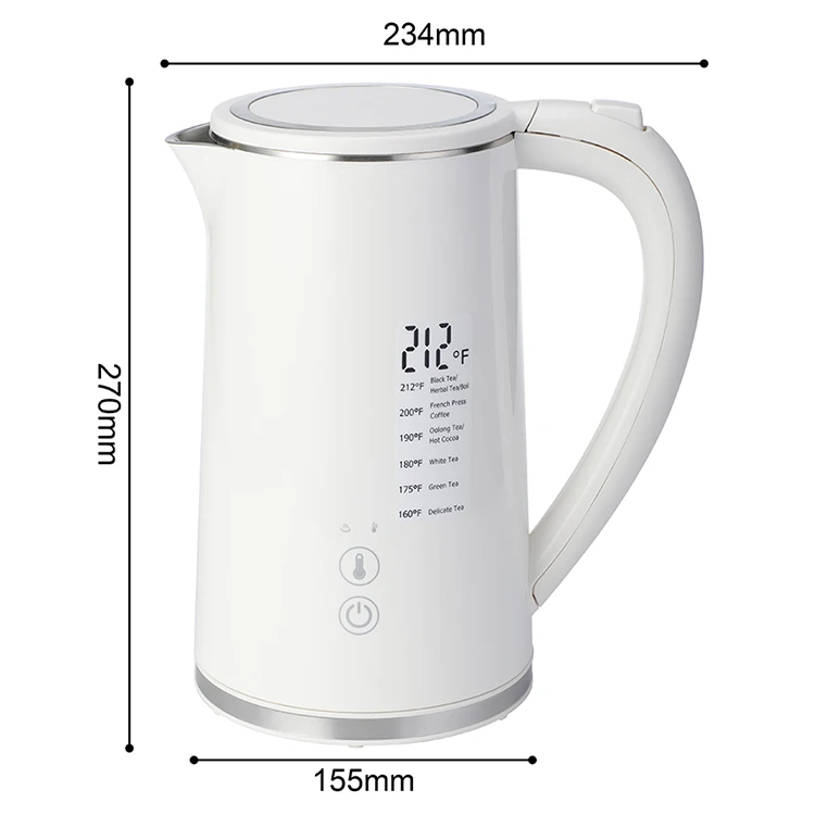 Cool-touch Double Wall Kettle Electric Water Kettle Hotel Home 1.7L Water Temperature Controller Stainless Steel Digital Plastic