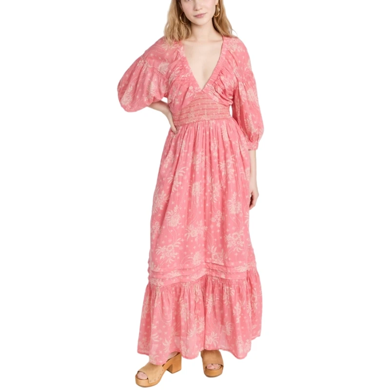 Manufacturer Custom NEW casual floral print beach vacation maxi dresses lady elegant summer clothes for women