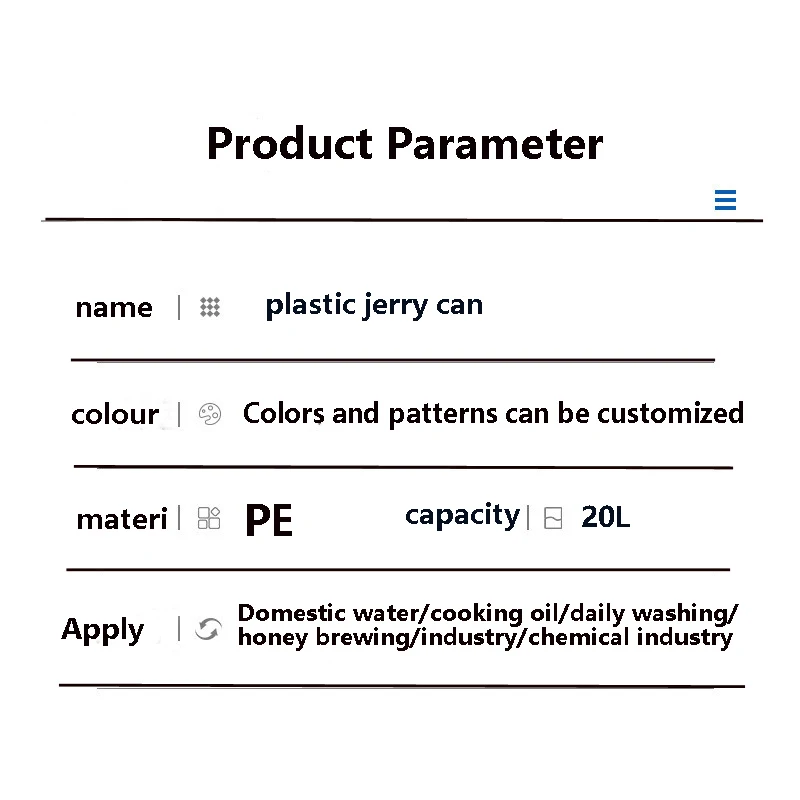 factory food grade black Green blue red gray 20 liter 5 gallon square fuel  hdpe plastic jerry can With anti-theft cover