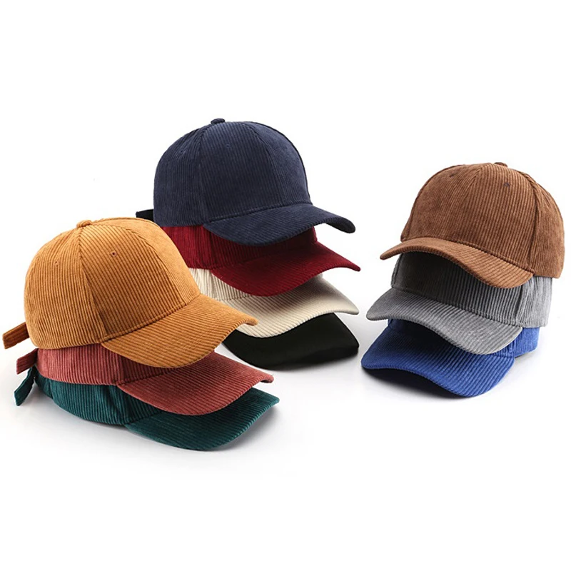HOT SALE unisex 6 panel vintage structured corduroy baseball hat autumn winter colorful sport cap