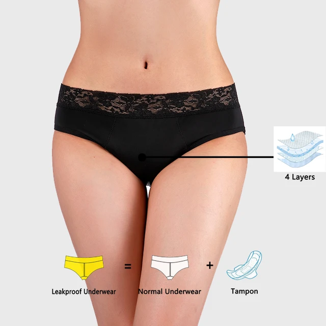 4 Layers Absorbent Leak Proof lace Seamless Menstrual Period Panties Mid Waist Bragas Menstrual Panty Women Period Panties