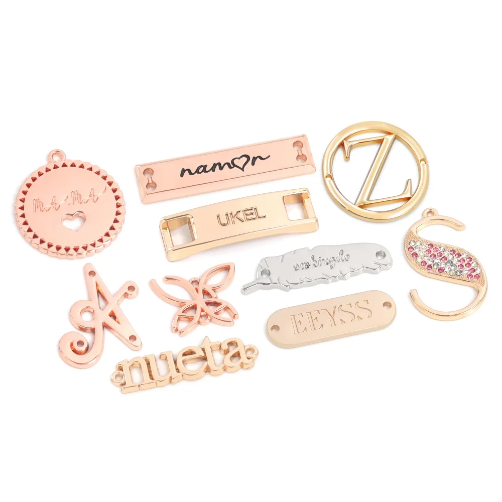Clothing bag Shoe embossed gold letter name custom brand abaya logo plate label metal tag for clothes clothing bags handbags