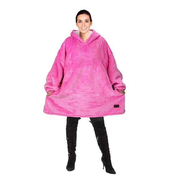Plus size pullover Sweater Sweatshirt warm fleece plaid color checked Wearable Hoodie blanket TV Blanket with Sleeves