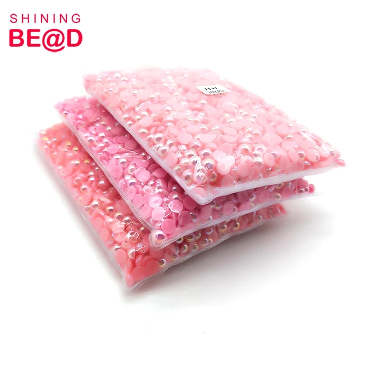 Wholesale Shiny 8 mm Multi Colors Flat Back Beads Glue On Nail Art Half Round Plastic Pearls For Jewelry Making DIY Decoration