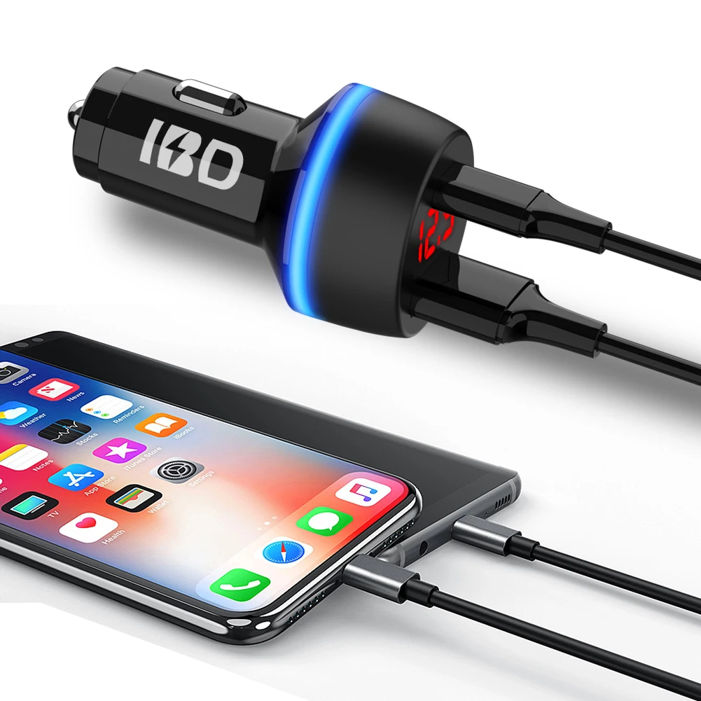  IBD2020 newest design led display dual-port usb car charger qc3.0 with pd 18w