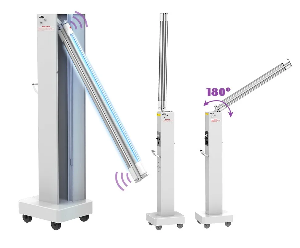 60W Double-Tube Steel UV Trolley Family UVC 254nm Germicidal Lamp Ultraviolet Room Sterilizer Trolley Car