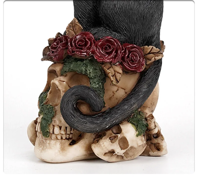 Witchcraft Black Feline Mystical Cat Sitting On skeleton Figurine 3D Cats skeleton Decorative Wicca Macabre Halloween Day