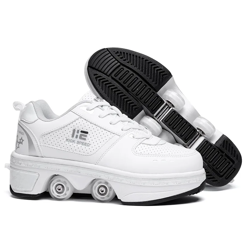 kids kick out wheeled shoes 4 quads wheels roller led light up children skate