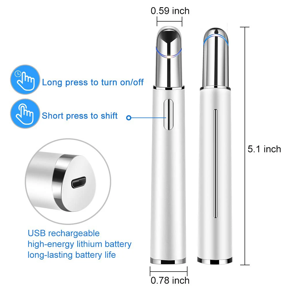  Electric Ionic Eyes Facial Massager Pen Wand Heated Cold Sonic Vibration Dark Circle Removal Anti Aging Skin Care Tools