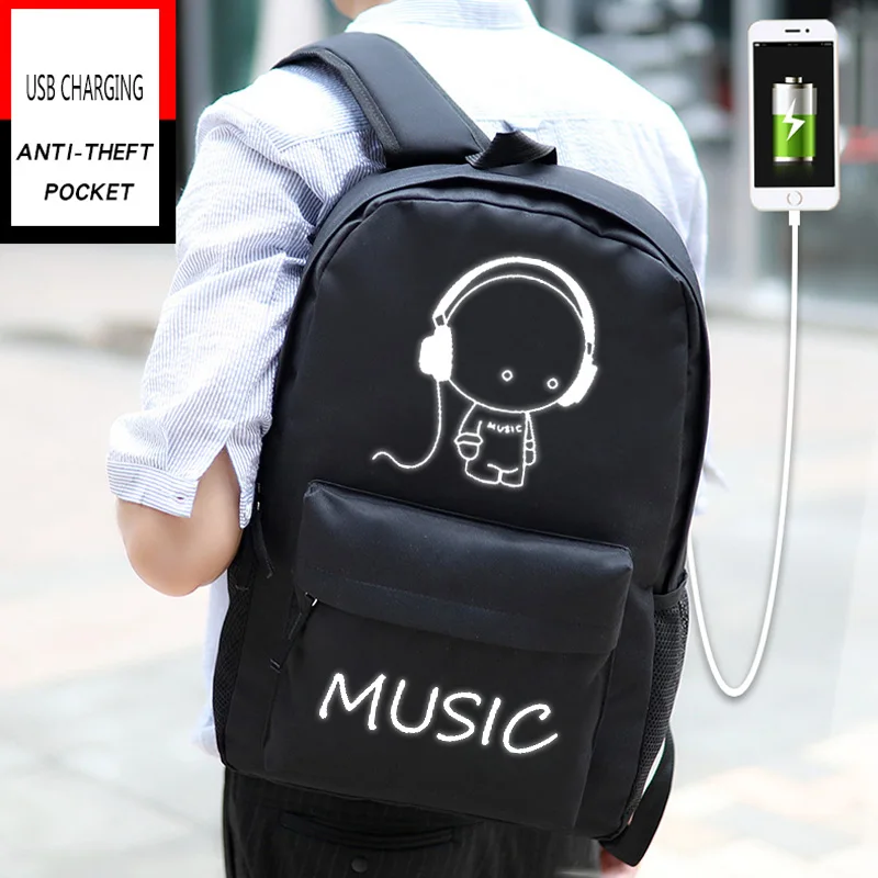 Hot Sale Fashion Custom Logo Luminous School Bags Backpacks 3 pcs  Backpack set