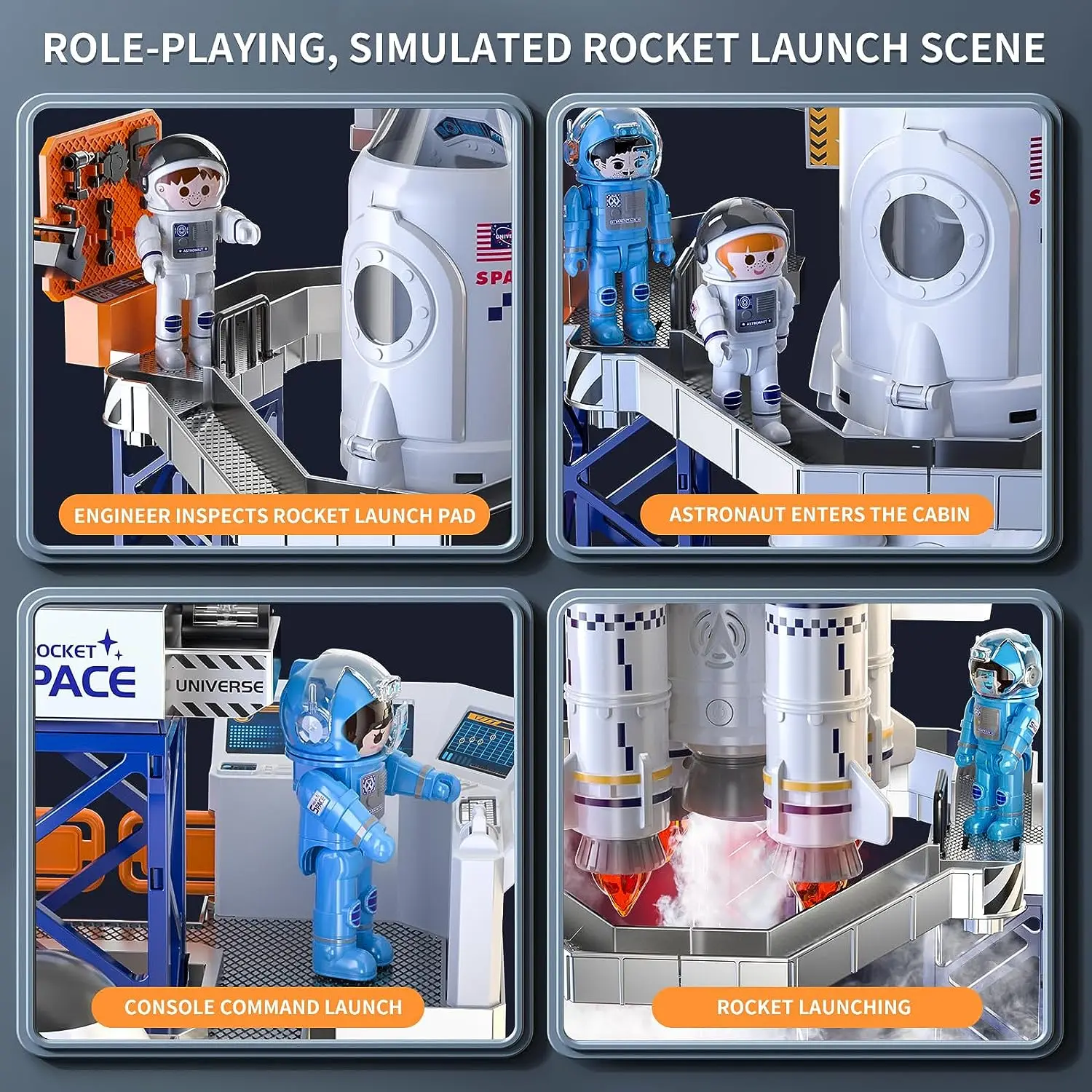 Lucky Toys Stomp Kids Spaceship Space Rocket Ship Toys with Launch Control Center & Mini Astronaut