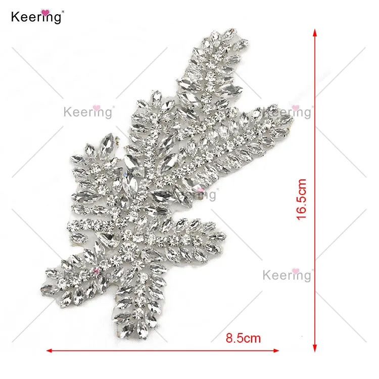 HOT WRA-1037 Keering A Class Crystal Cloth Bling Rhinestone Iron-On Neckline Hot Fix Applique For Dress