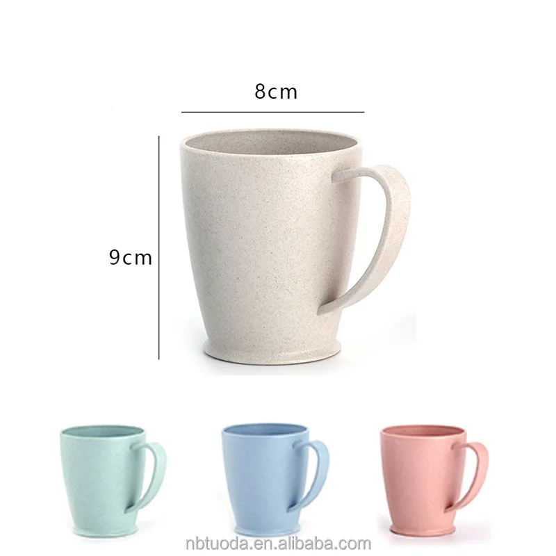 TD1 Reusable Wheat Straw Mug Drink Cup BPA FREE Tumbler Cup Handle Coffee Mug