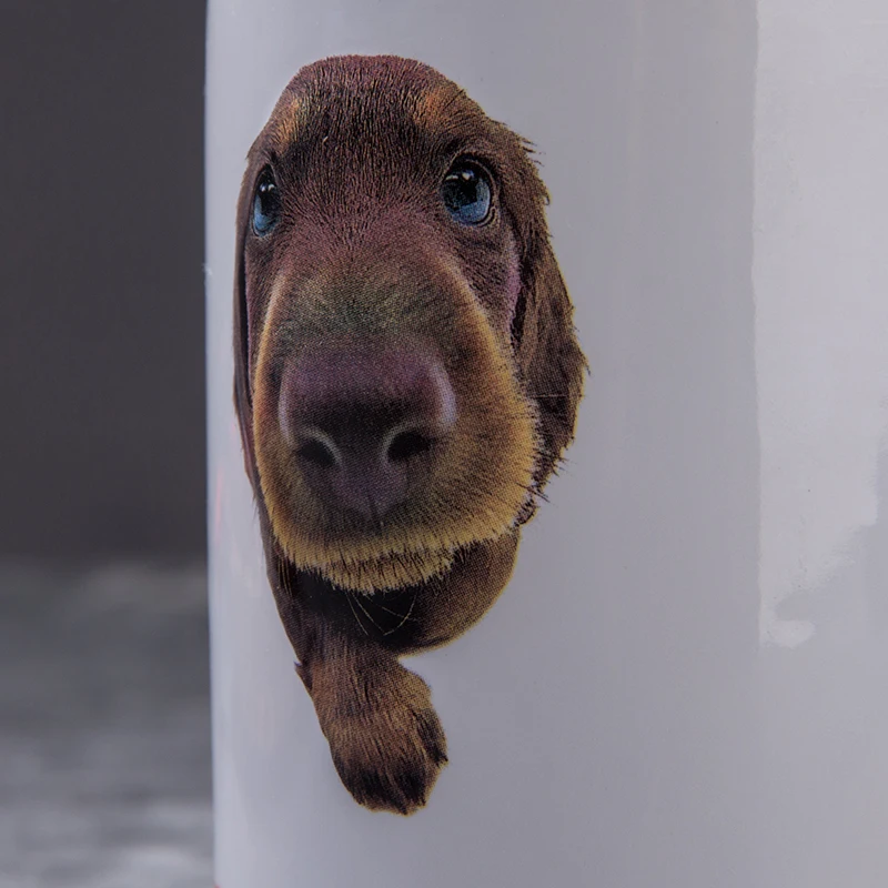 JIA SHUN Wholesale ceramic 3D dog and cat animal face print travel mug with handle