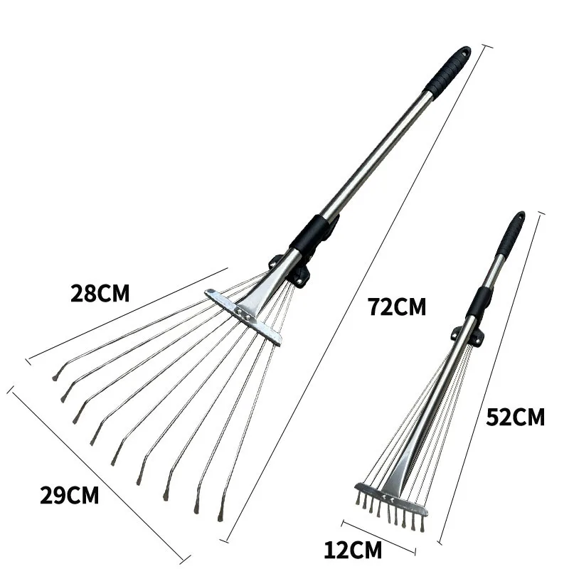 Garden Tools 15 Teeth Adjustable Retractable Garden Leaf Rake Metal Shrub Rake for Quick Clean up of Yard and Garden