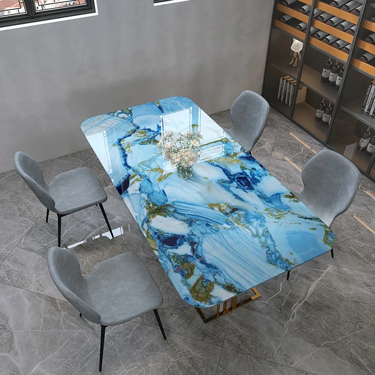Modern dining room table set 6 seater luxury home furniture rectangle tables for events party Italian sintered stone countertop