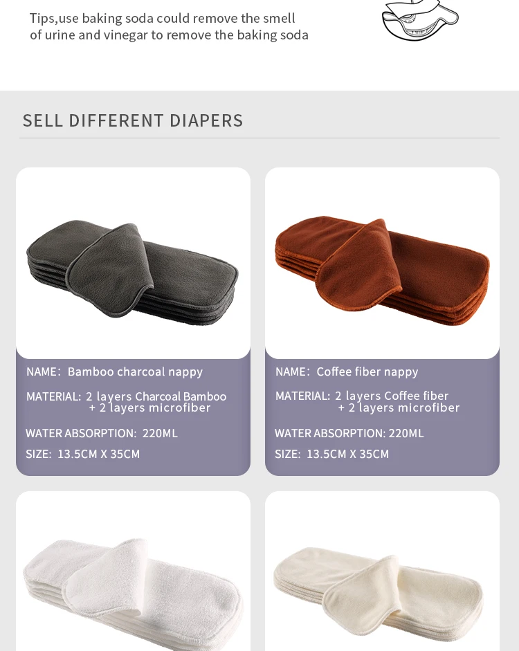 Happyflute Coffee Fiber Diaper Inserts Pants Reusable Cloth Nappy Washable Pocket Diapers for baby