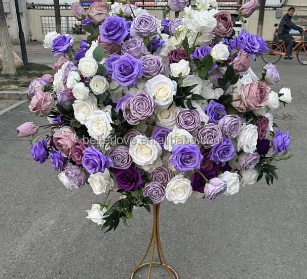 Artificial Flowers 70cm Purple Wedding Centerpieces Road Lead Flower Ball Centerpiece For Wedding Birthday Party Decor