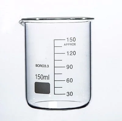 Laboratory Standard  Borosilicate Glass  Low Form Product Clear 50ml Glass Beaker With Spout With Printed Graduations