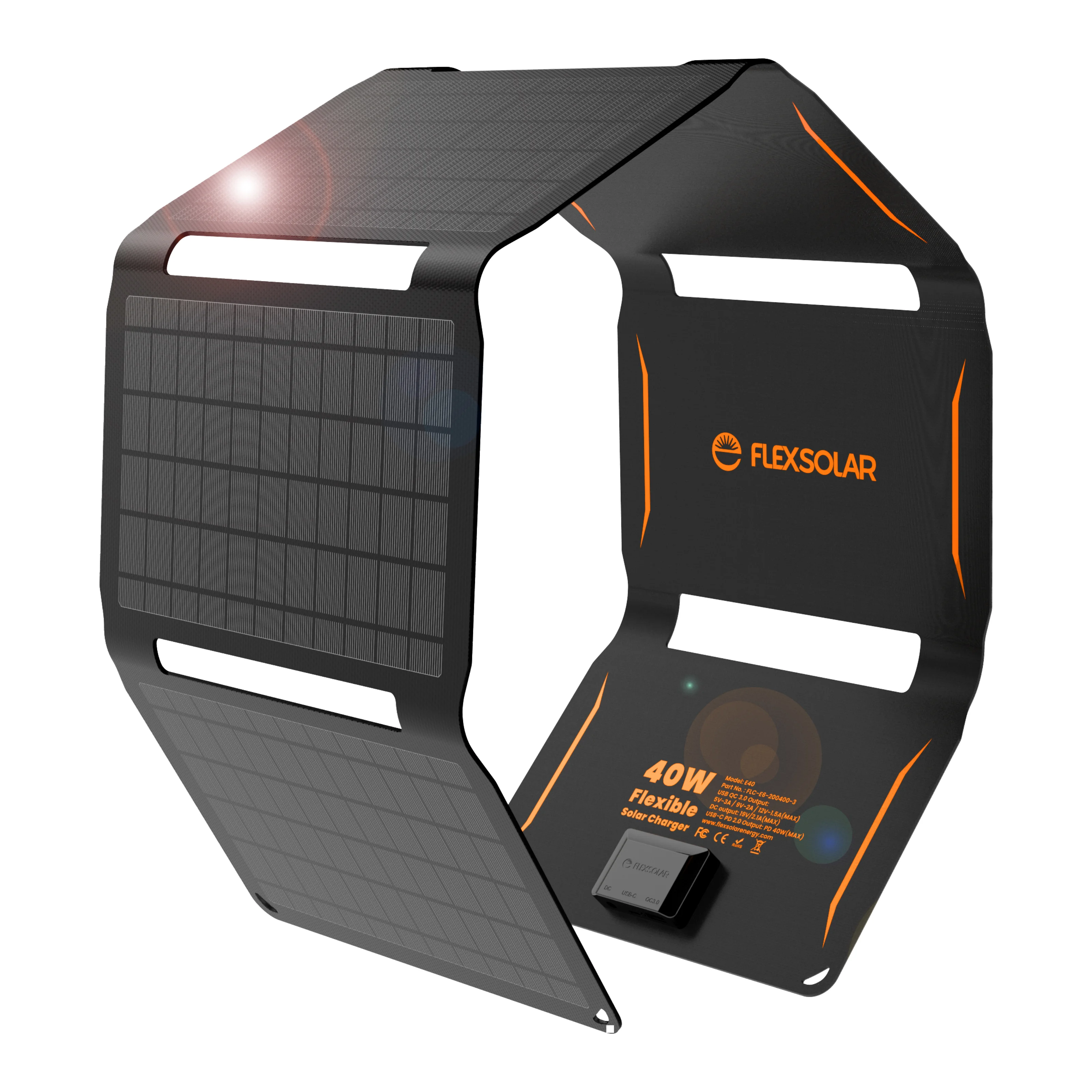 FlexSolar 40W Portable Folding Solar Panel Waterproof Mobile Solar Charger for Outdoor