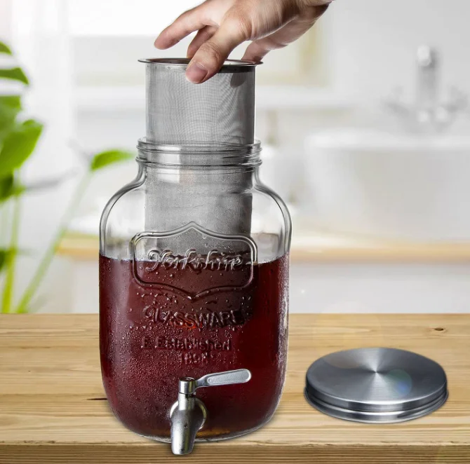 Фильтр из нержавеющей стали для кофе пищевого класса 304, фильтр для кофеварки холодного приготовления, 1 кварта, 32 унции, каменная банка с широким горлышком