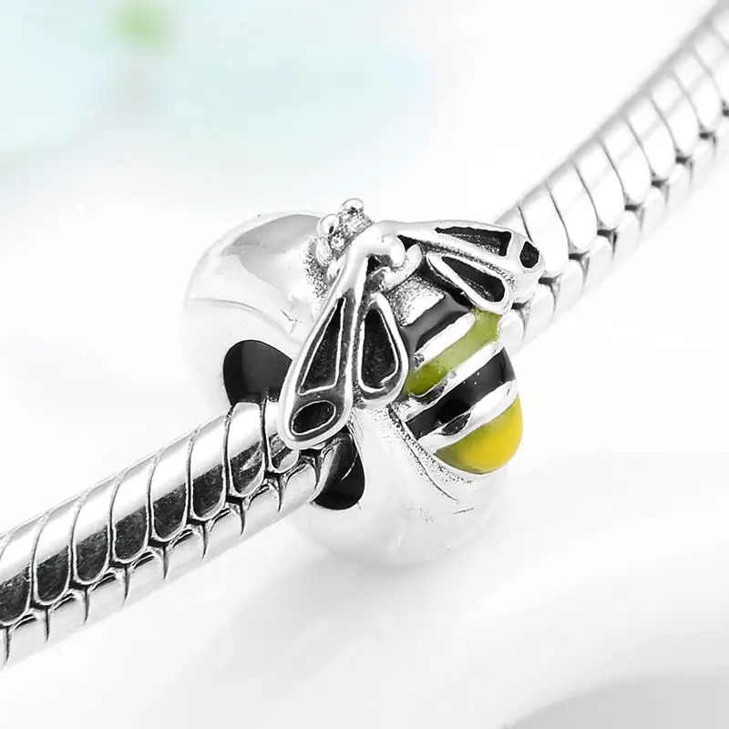 Real 925 Sterling Sliver Pink Enamel Butterfly CZ Spacer Beads Charms for Bracelet Jewelry making Fashion Accessories Hot Sale