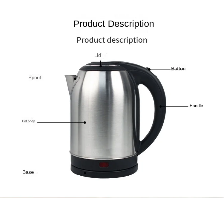 Fashionable design seamless inner pot double layer hotel electric water kettle plastic+ss kettle stainless steel kettle