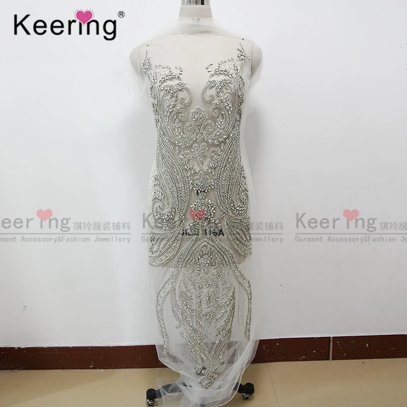WDP-069-2 Hot design white sleeve long dress rhinestone dress applique for wedding dress ball gown