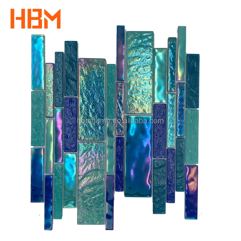 HBM  Wholesale Materials Suppliers Swimming PooL Bathroom Floor Tile Iridescent Glass Mosaic