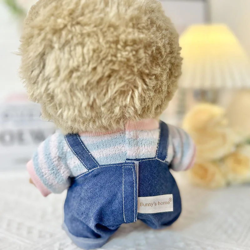 2257 38cm Plush Doll For Blue Striped Carrot Suspender Suit Cute Dress Outfit Clothes Only Labubu