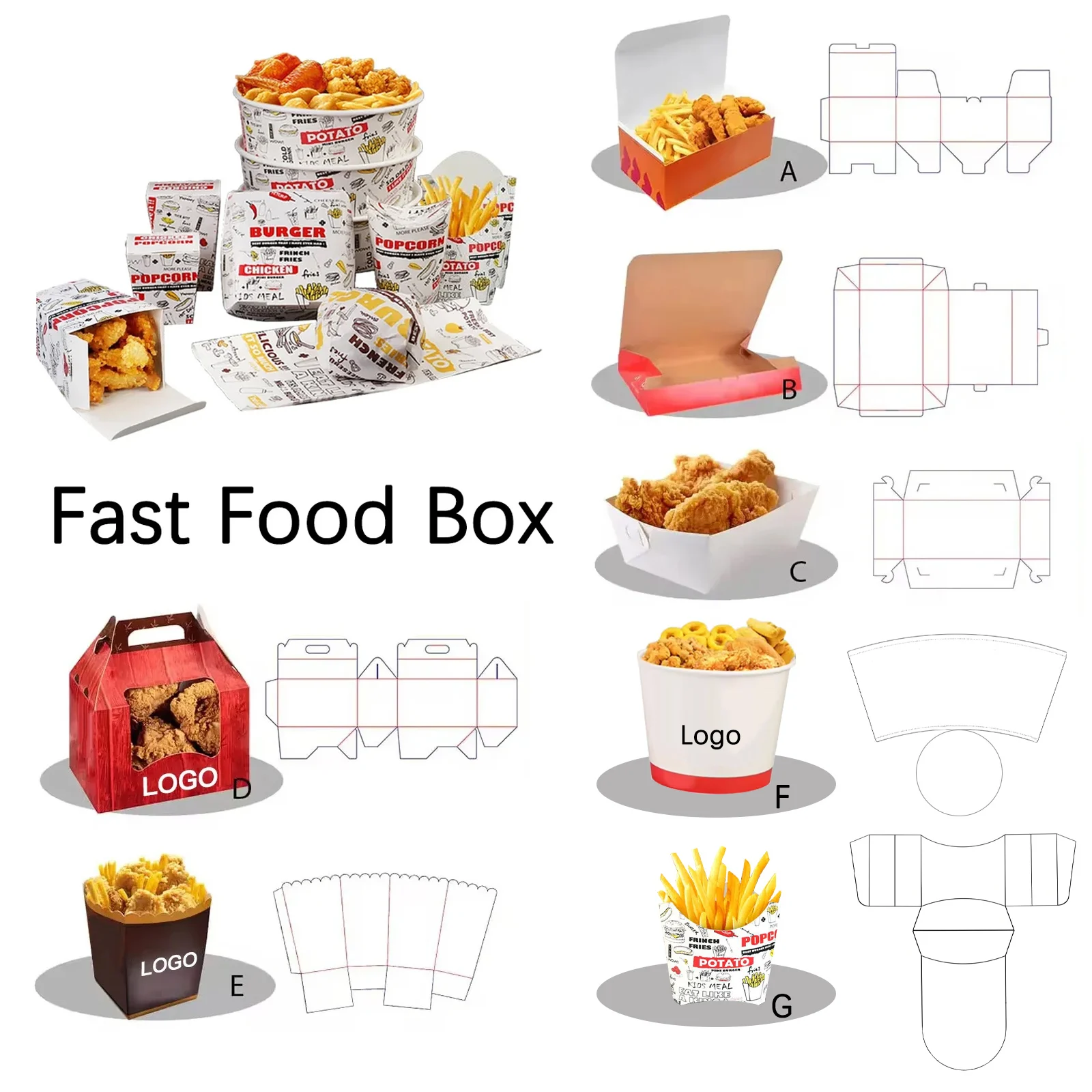 Custom Size Burger Box Disposable Oil Proof Fried Food Paper Packaging Box Chicken Cutlet Sandwich Paper Bag With Logo Print