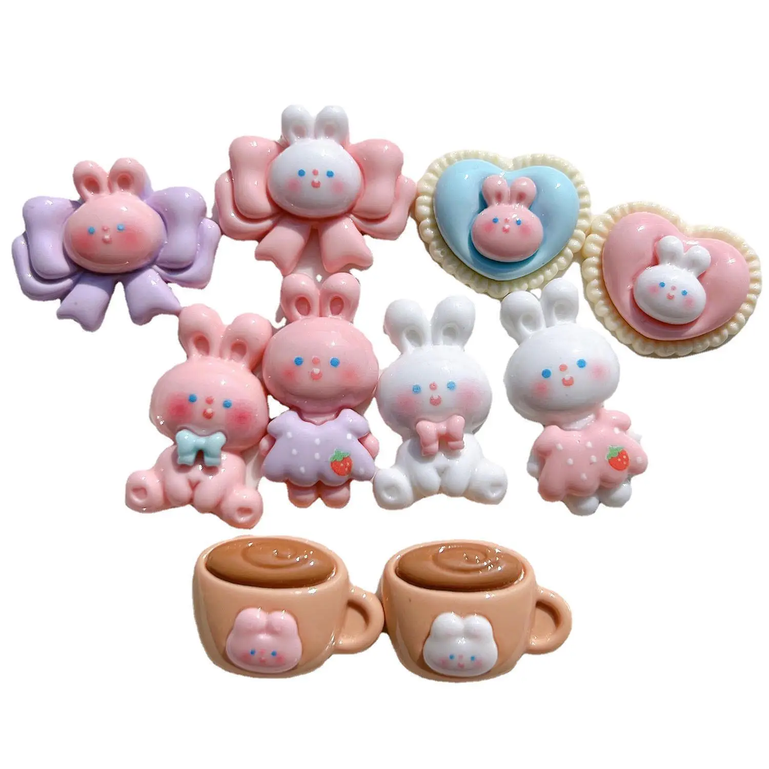 100PCS/BAG Bowknot Heart Standing Sitting Rabbit Resin Charms For Slime Mobile Case Keychain DIY Craft Decoration