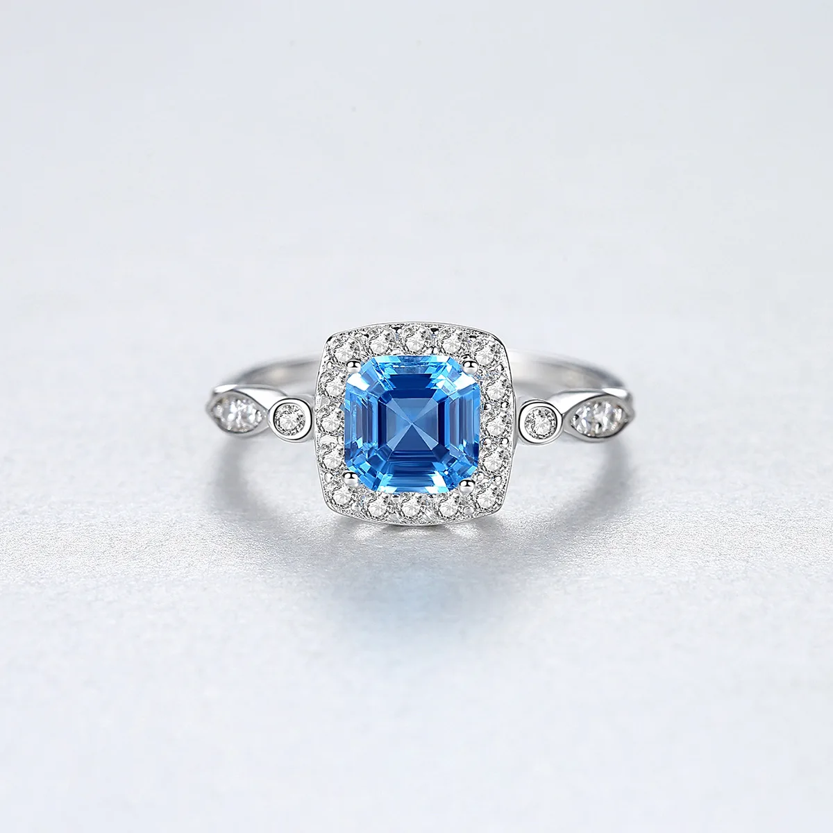 Daidan Zirconia Ring Women Square Diamond Luxury Wedding Blue Topaz 925 Silver Ring