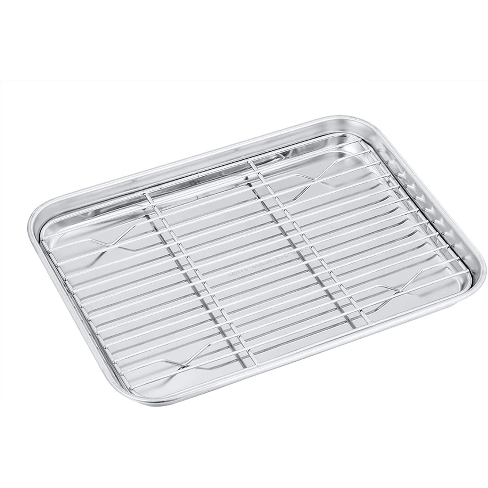 
2021 small baking pan stainless steel bakeware rectangular household nonstick oven cookie small pan baking tray rack set 